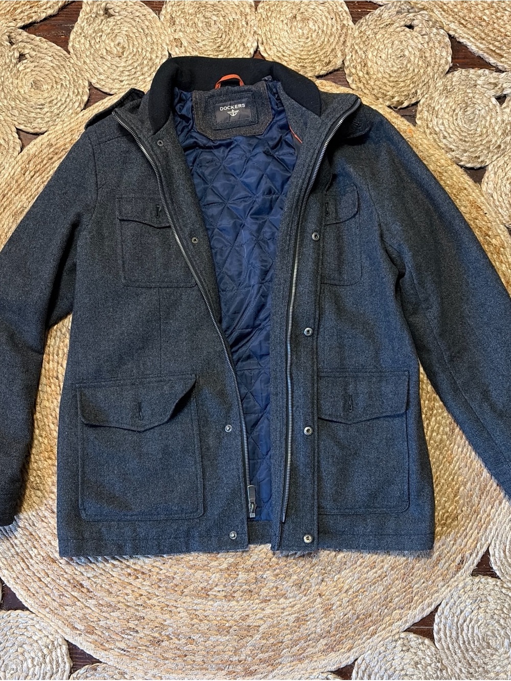 Dockers Charcoal Quilted-Lined Field Jacket with Navy Interior